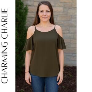CHARMING CHARLIE Green Off The Shoulder Top, M
